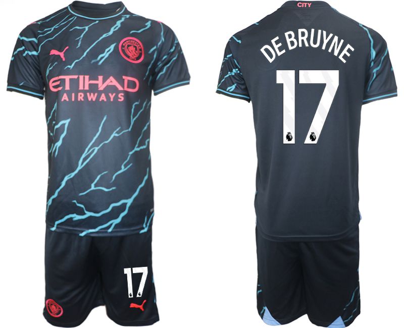 Men 2023-2024 Club Manchester City away blue 17 Soccer Jersey